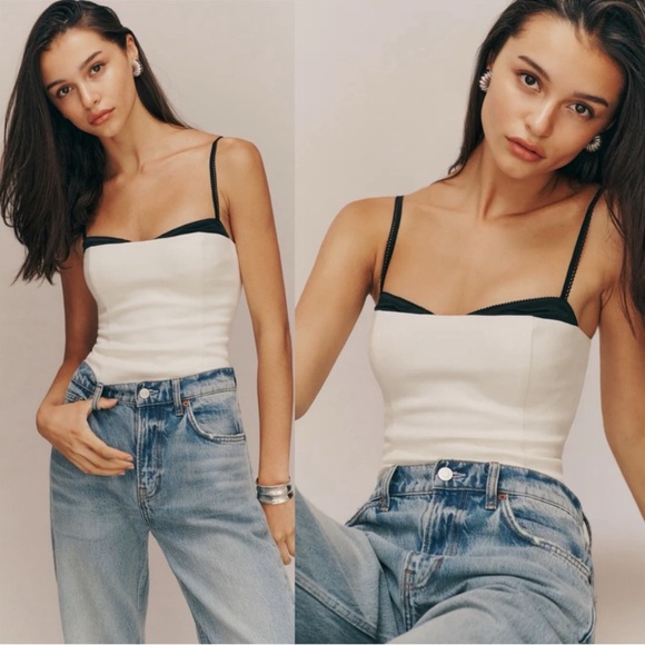 Reformation Melanie Top White and Black Camisole